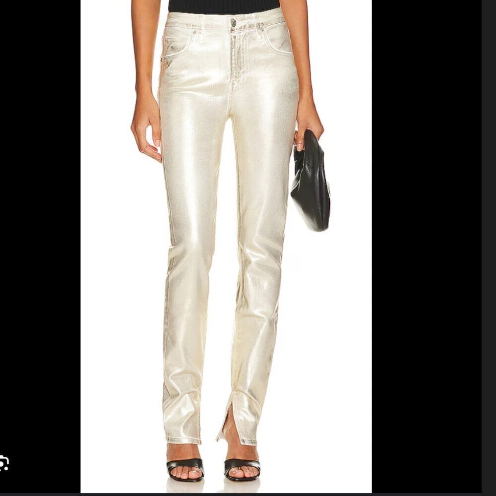 Simkhai Revolve Women's Size 24 Rae High Rise Skinny Jean Metallic Gold Foil